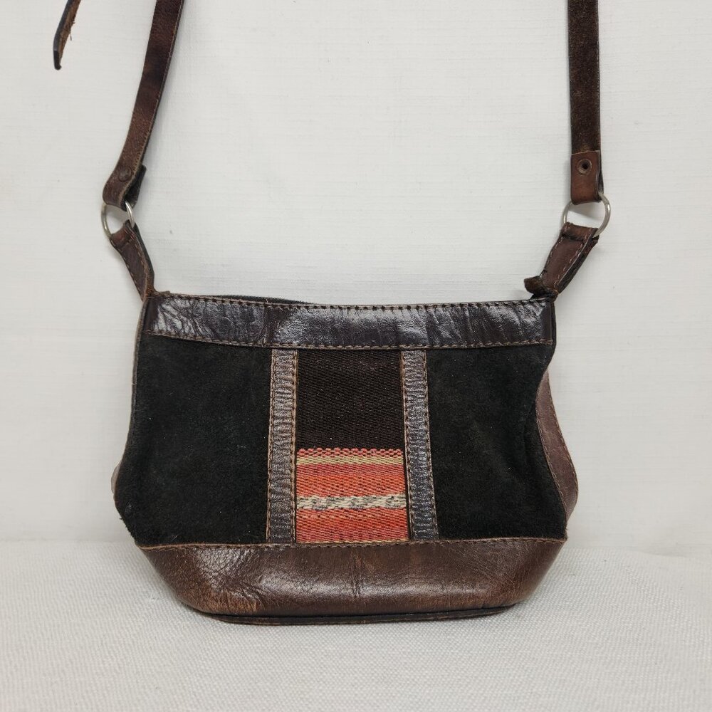Bolivian Leather Suede Woven Handmade Cross body Handbag Ethnic Boho Bohemian
